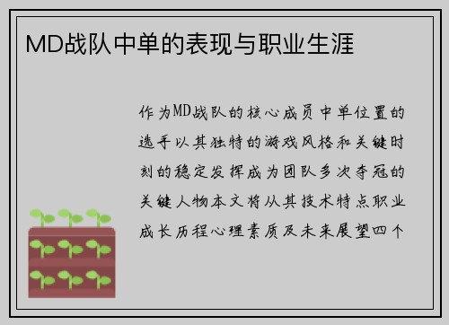 MD战队中单的表现与职业生涯